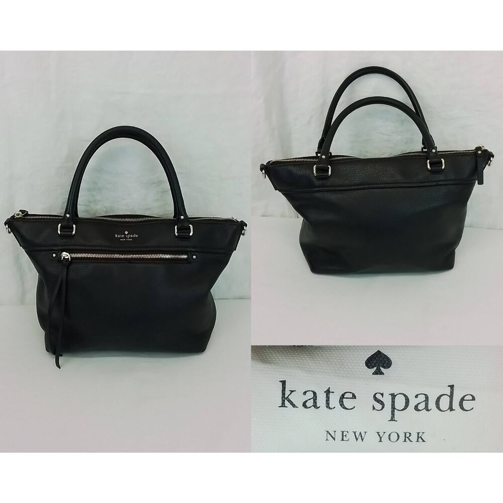 Kate Spade Leather Handbag Purse Black Gold Hardware Top Handles #J4068